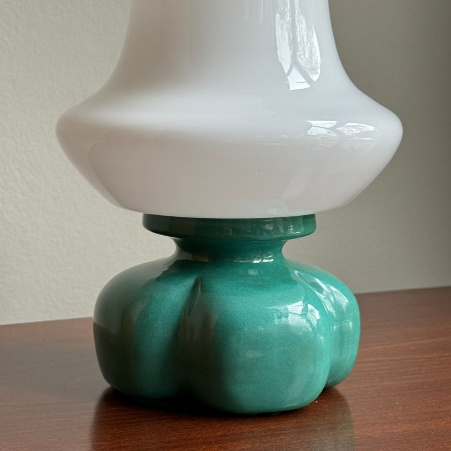 Turquoise Ceramic & Opal Glass Table Lamp/ Ivan Jakeš/ Czechia, 1960s
