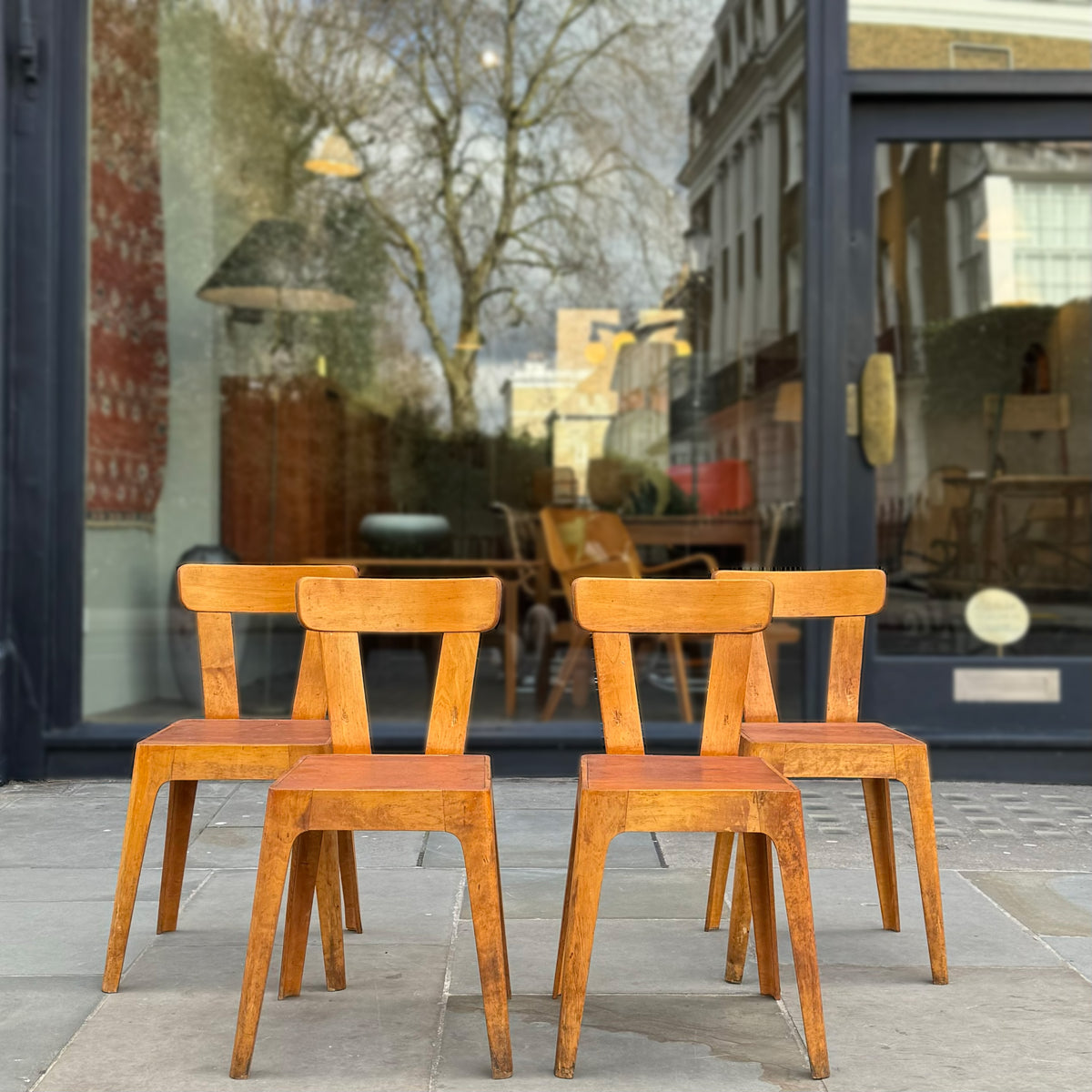 Set of 4 Birch Plywood Chairs Sweden, Early-1950s