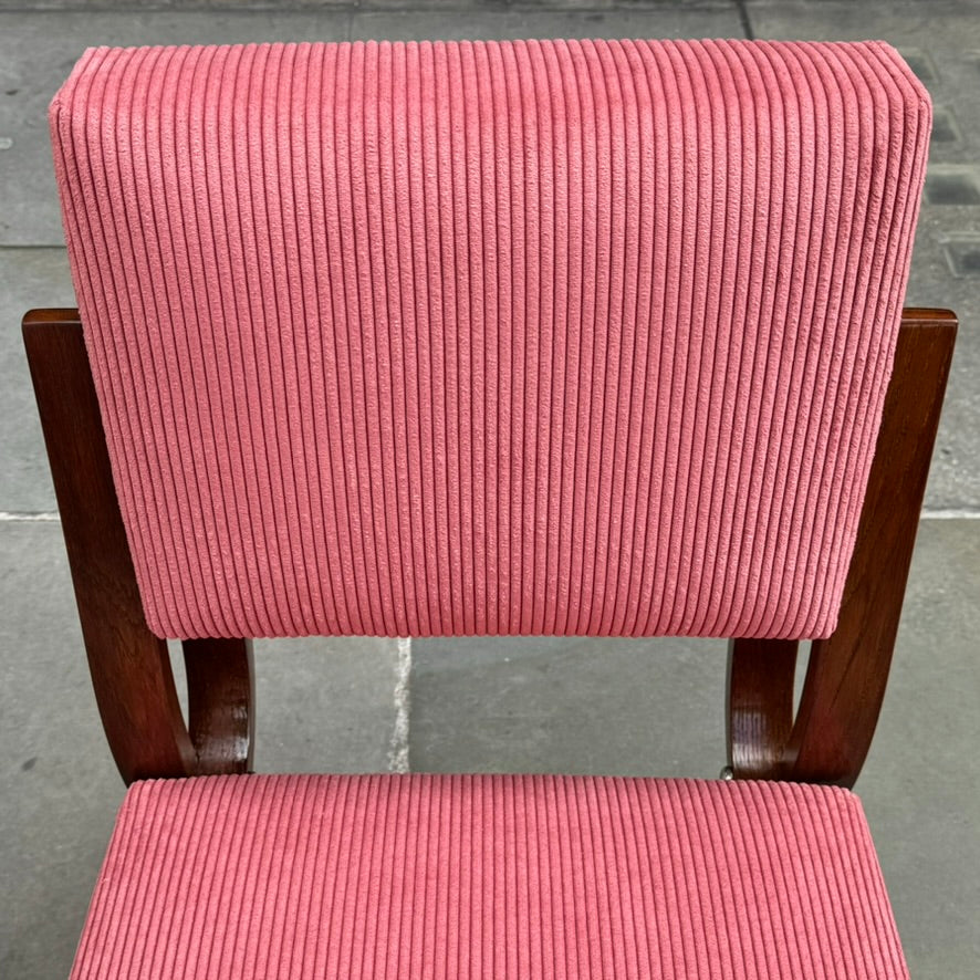 Bent Oak & Pink Cord Chairs/ Dřevopodnik Holešov/ Czech Republic, 1970s