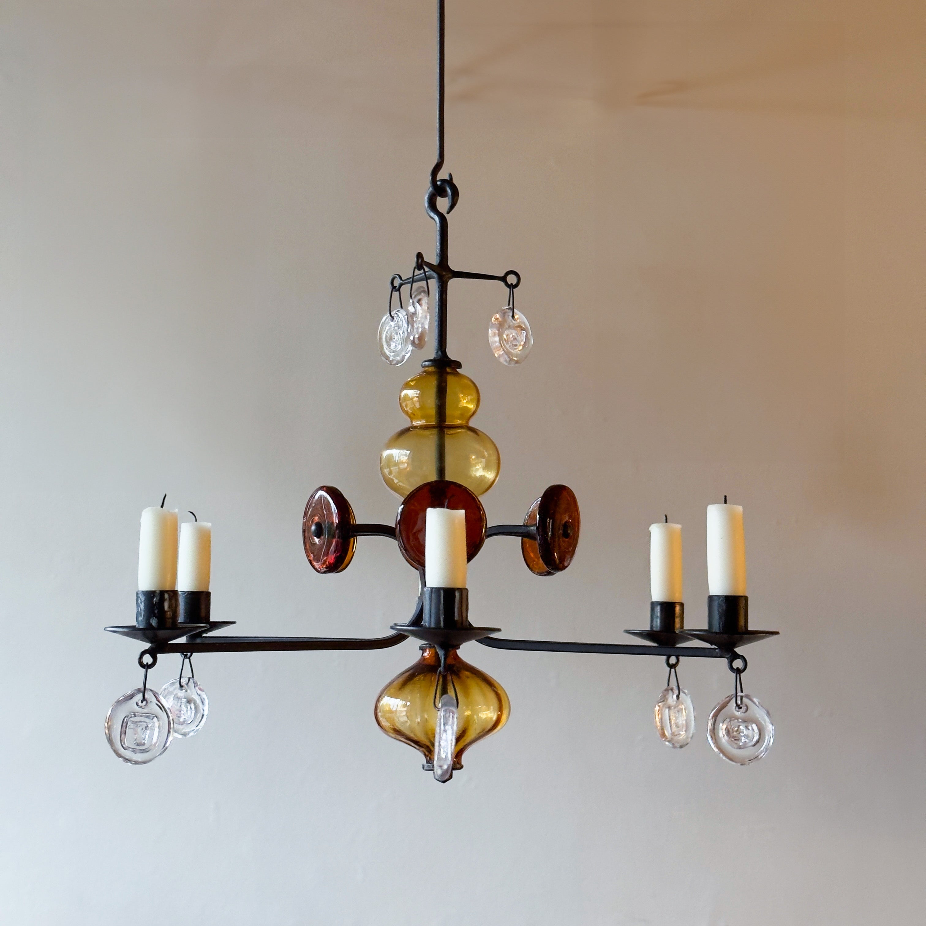 Pressed Glass/ Amber Chandelier/ Erik Höglund/ Sweden, 1960s
