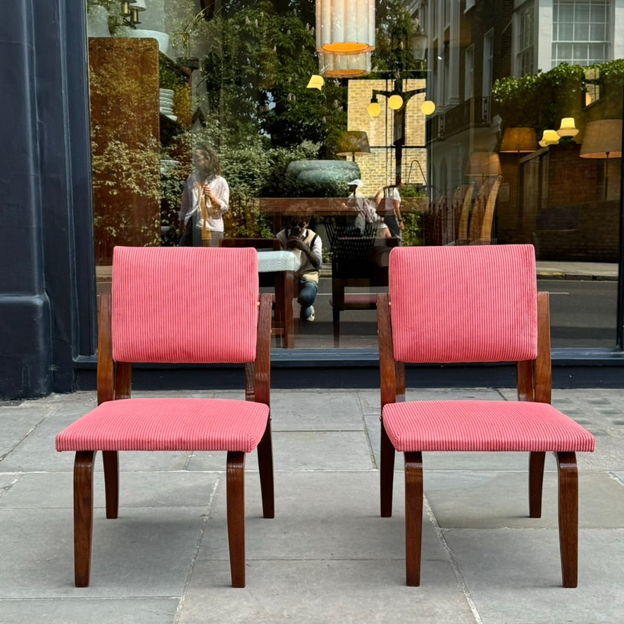 Bent Oak & Pink Cord Chairs/ Dřevopodnik Holešov/ Czech Republic, 1970s
