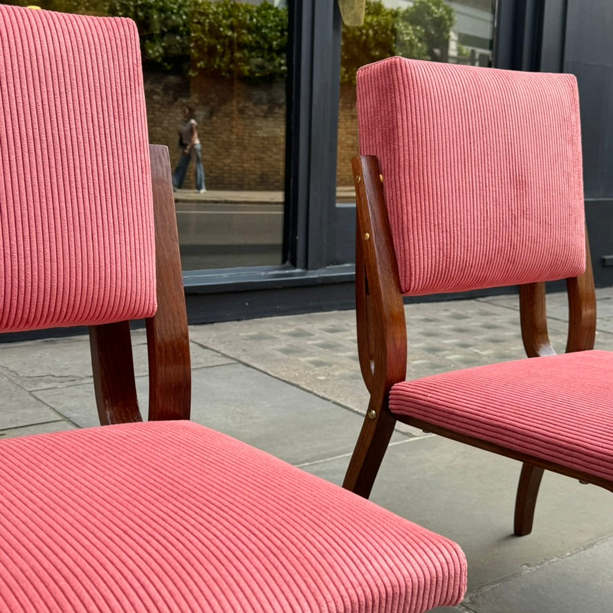 Bent Oak & Pink Cord Chairs/ Dřevopodnik Holešov/ Czech Republic, 1970s