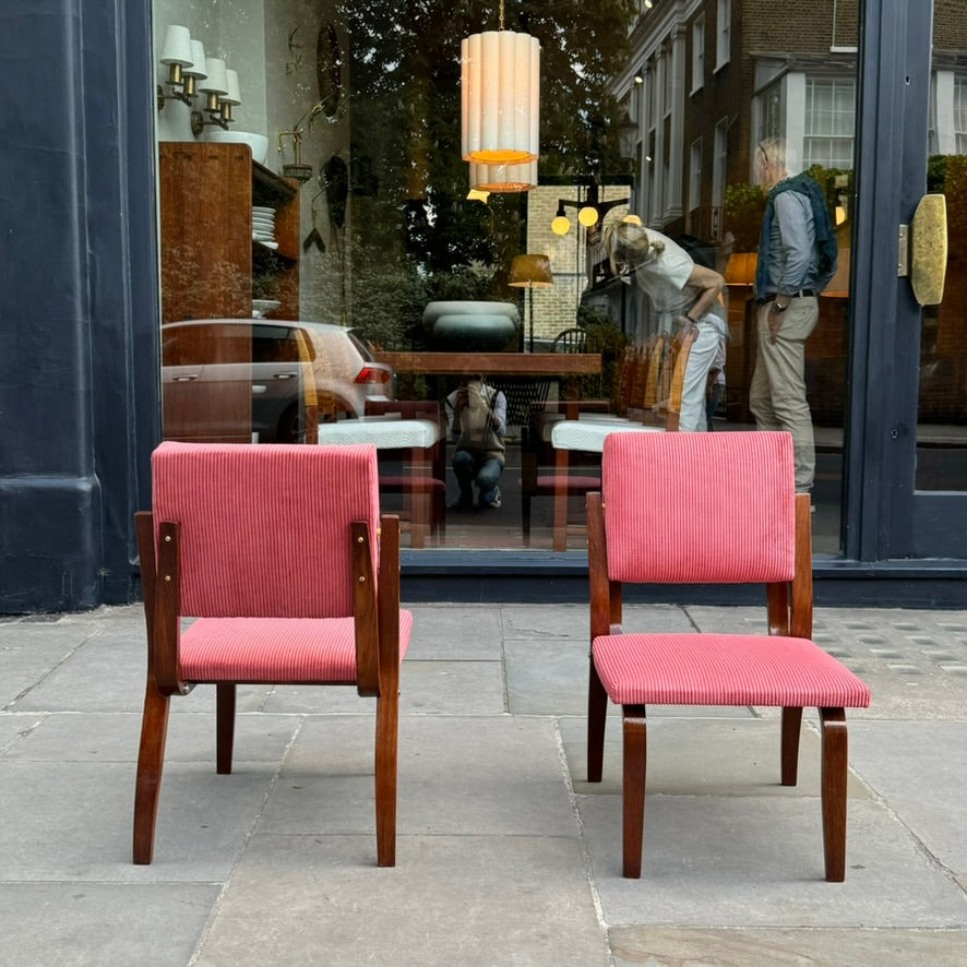 Bent Oak & Pink Cord Chairs/ Dřevopodnik Holešov/ Czech Republic, 1970s