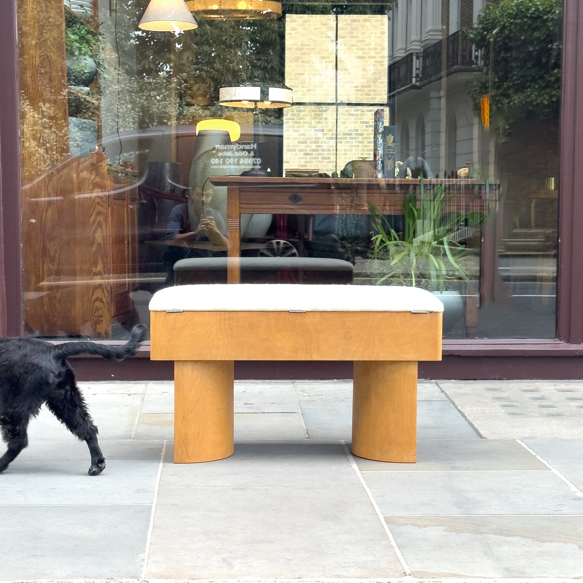 An upholstered plywood bench designed by British Modernist, Gerald Summers and manufactured by his company, Makers of Simple Furniture (1931-1940).