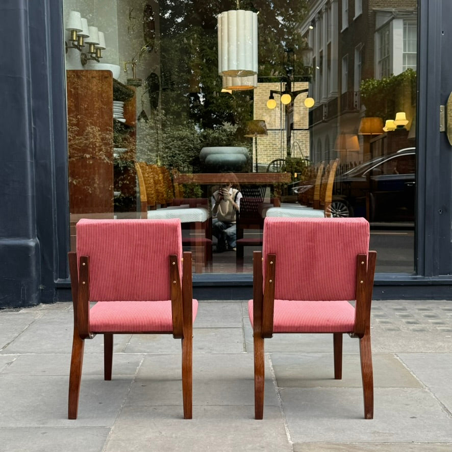 Bent Oak & Pink Cord Chairs/ Dřevopodnik Holešov/ Czech Republic, 1970s