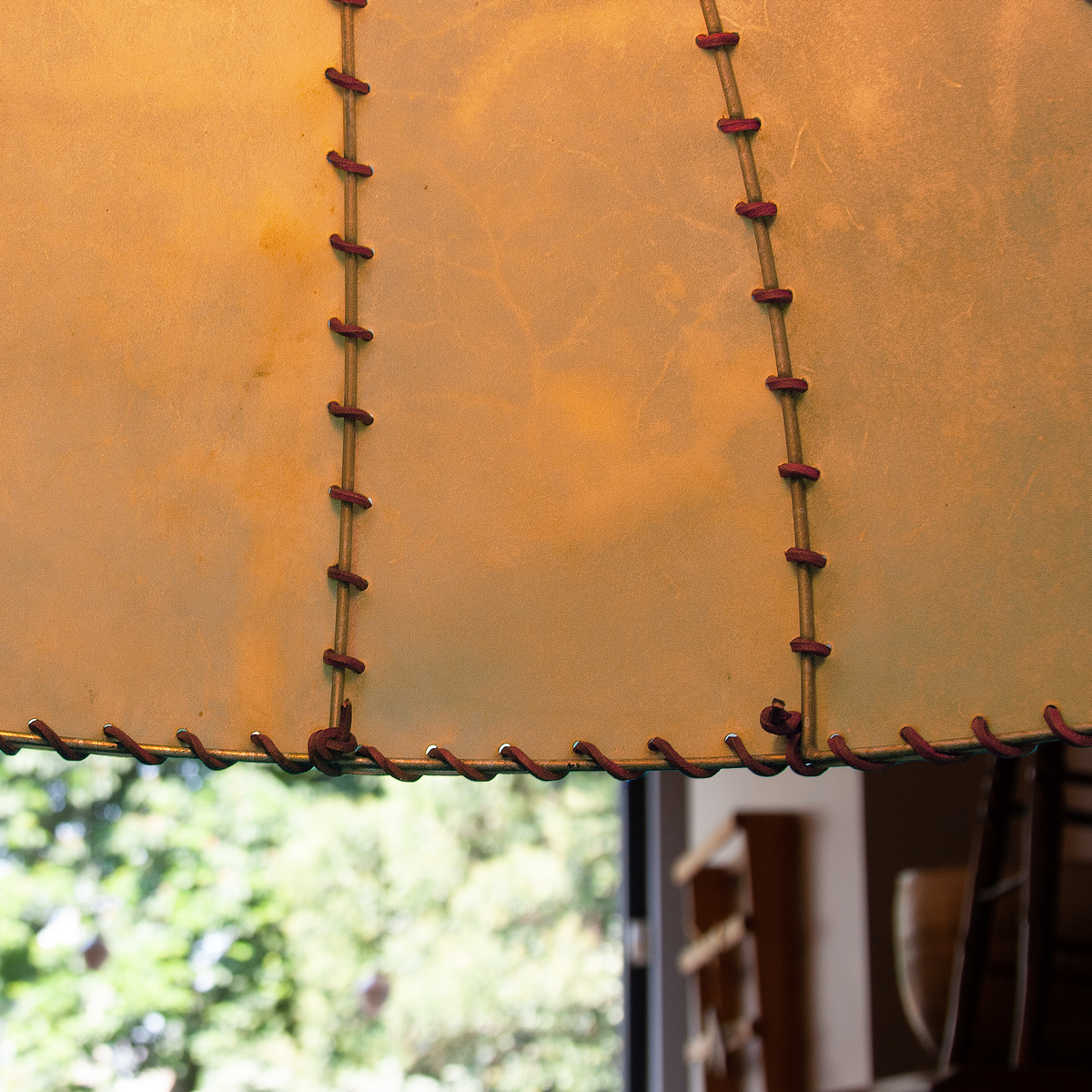 Very Large Vellum & Leather Lampshade / Italy, c. 1970
