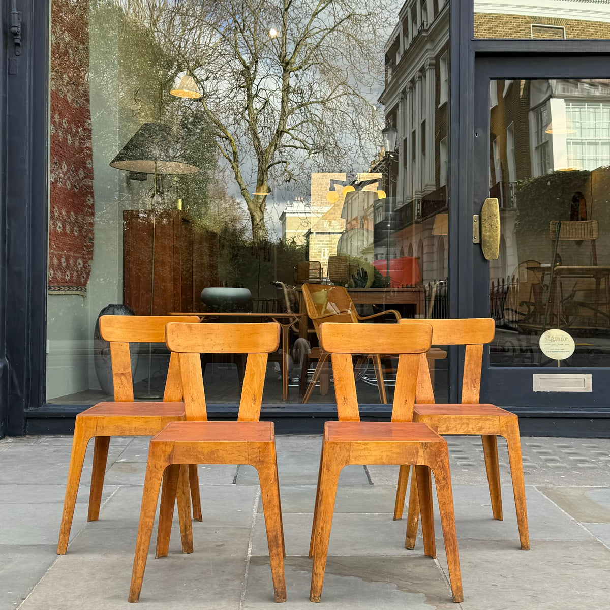 Set of 4 Birch Plywood Chairs Sweden, Early-1950s