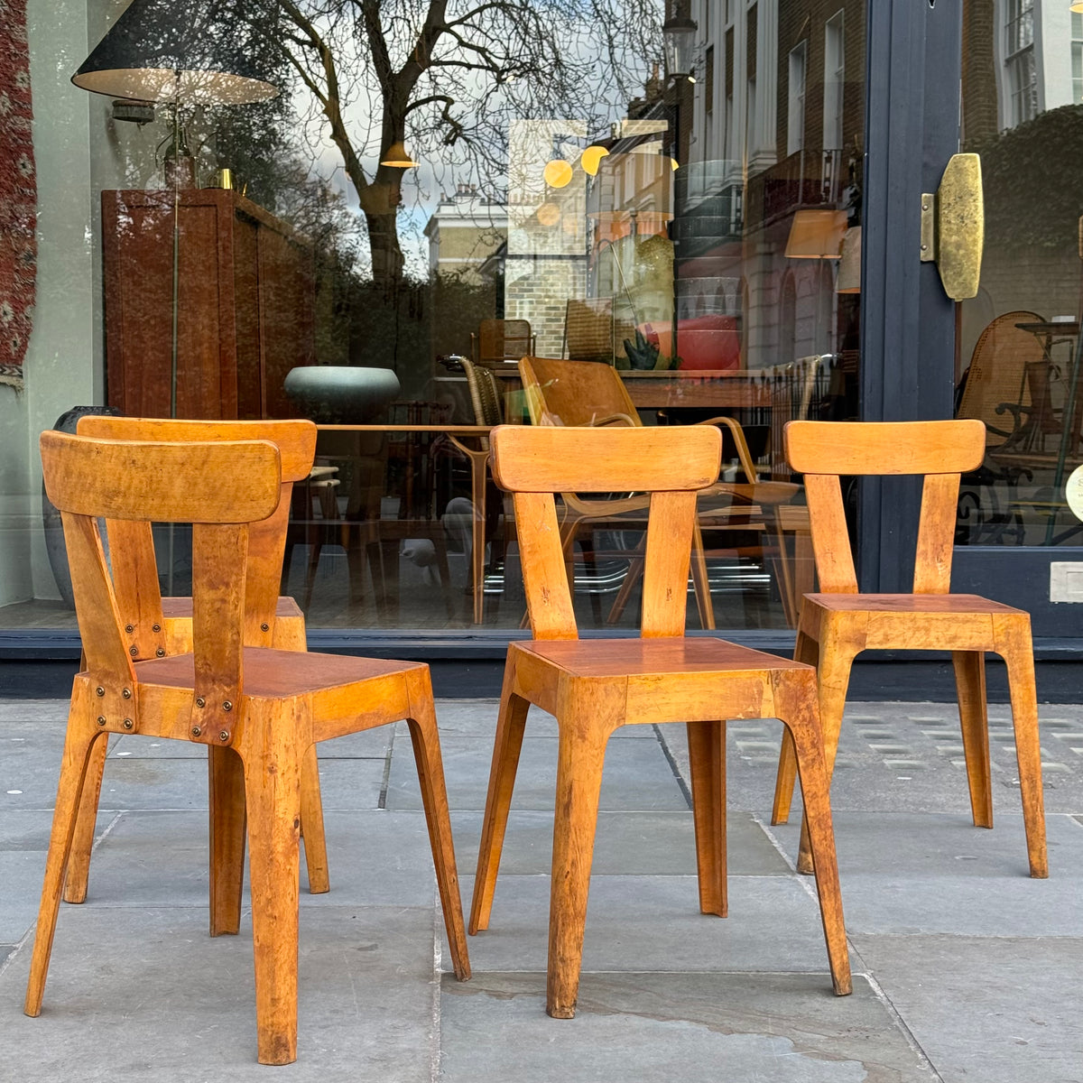 Set of 4 Birch Plywood Chairs Sweden, Early-1950s