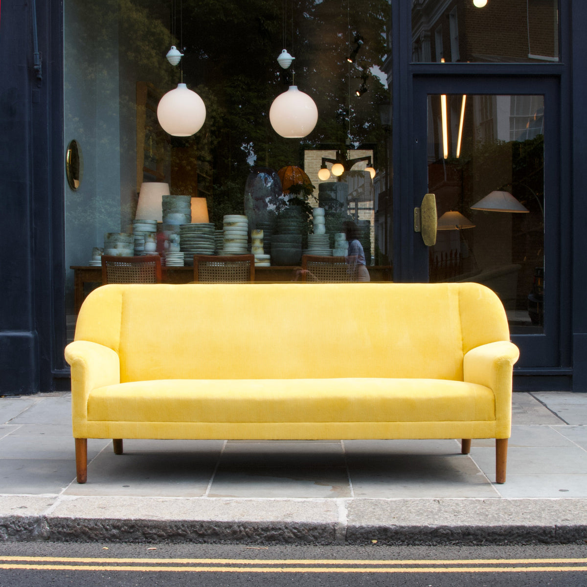 Yellow Corduroy Four-Seater Sofa / Ejner Larsen & Aksel Bender Madsen