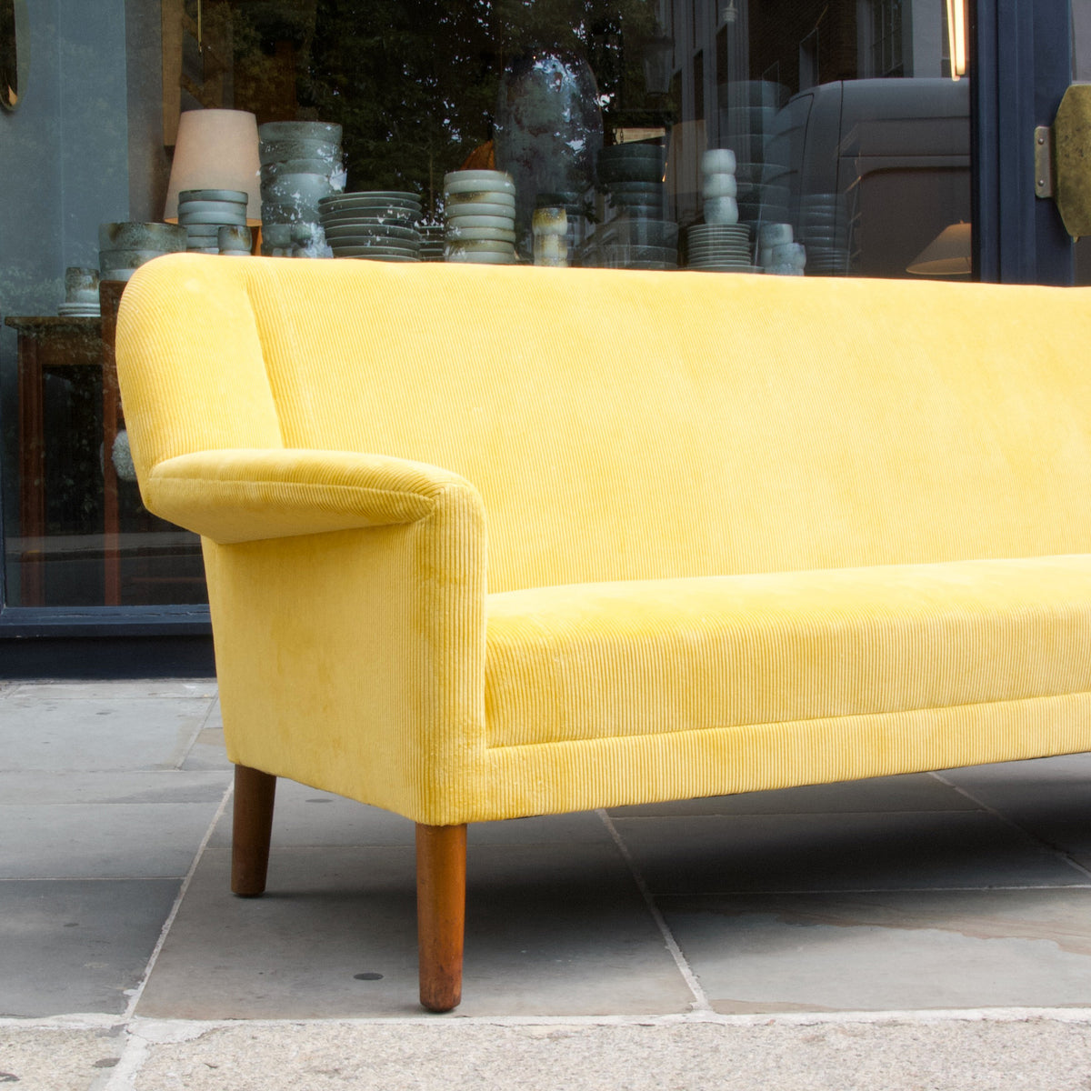 Yellow Corduroy Four-Seater Sofa / Ejner Larsen & Aksel Bender Madsen