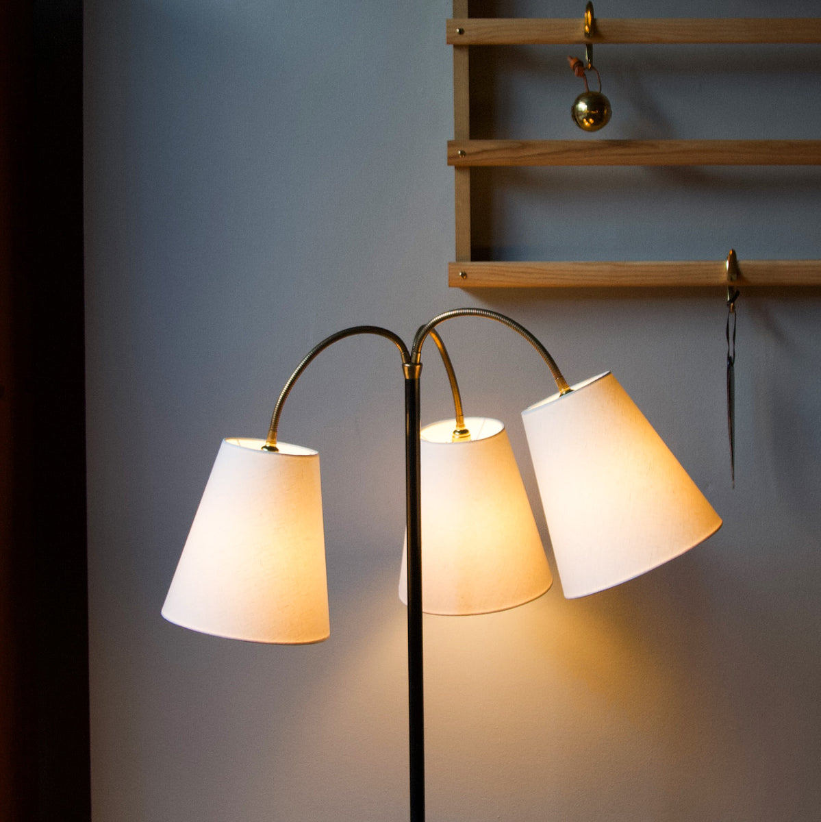 Three Headed Floor Lamp with 'Atomic' Style Base / Danish 1950s