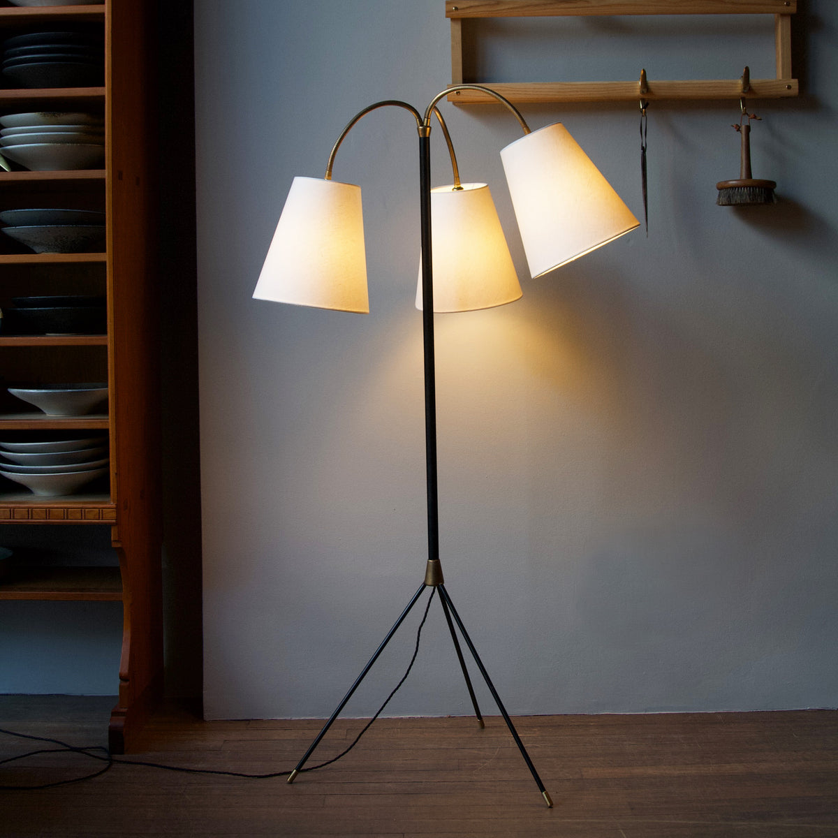 Three Headed Floor Lamp with 'Atomic' Style Base / Danish 1950s