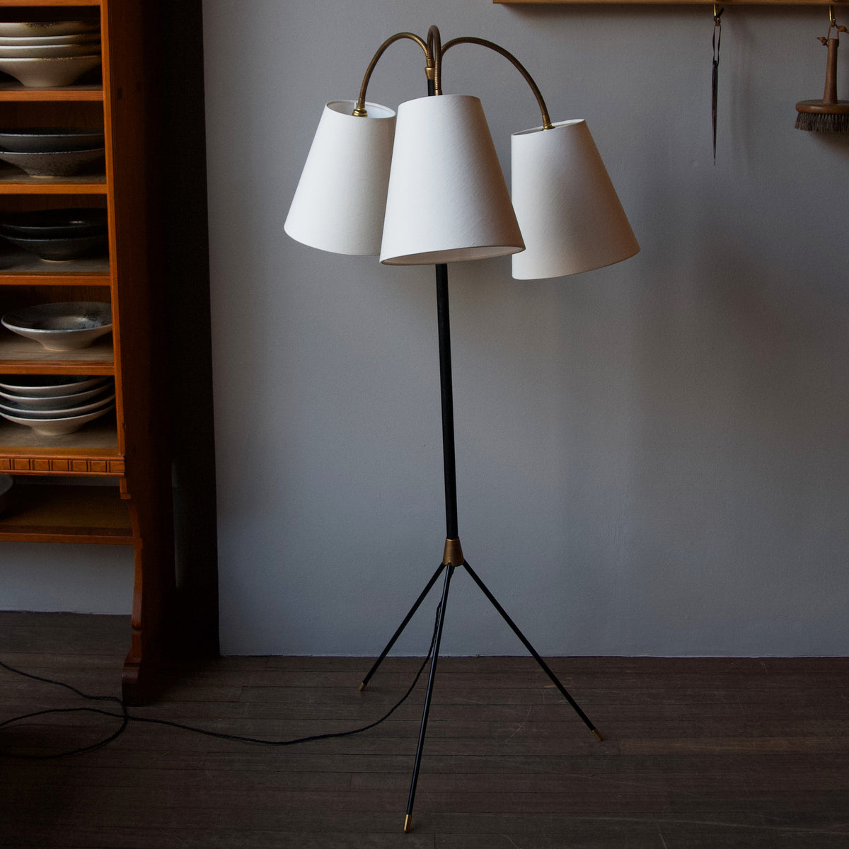 Three Headed Floor Lamp with 'Atomic' Style Base / Danish 1950s
