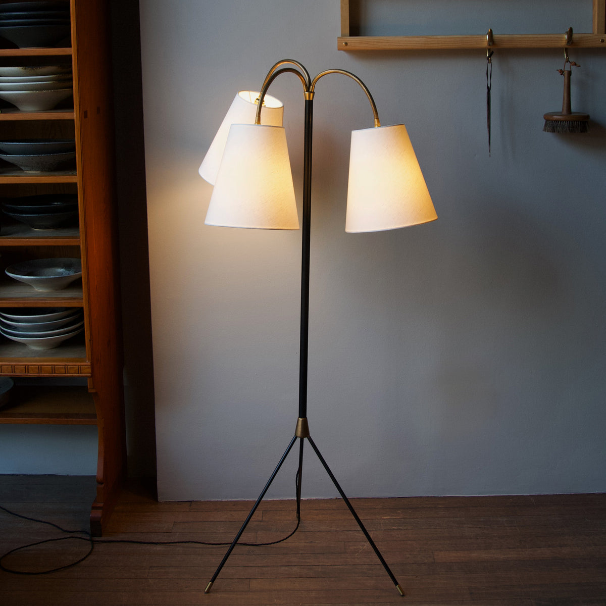 Three Headed Floor Lamp with 'Atomic' Style Base / Danish 1950s