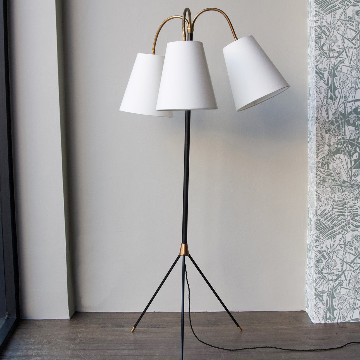 Three Headed Floor Lamp with 'Atomic' Style Base / Danish 1950s
