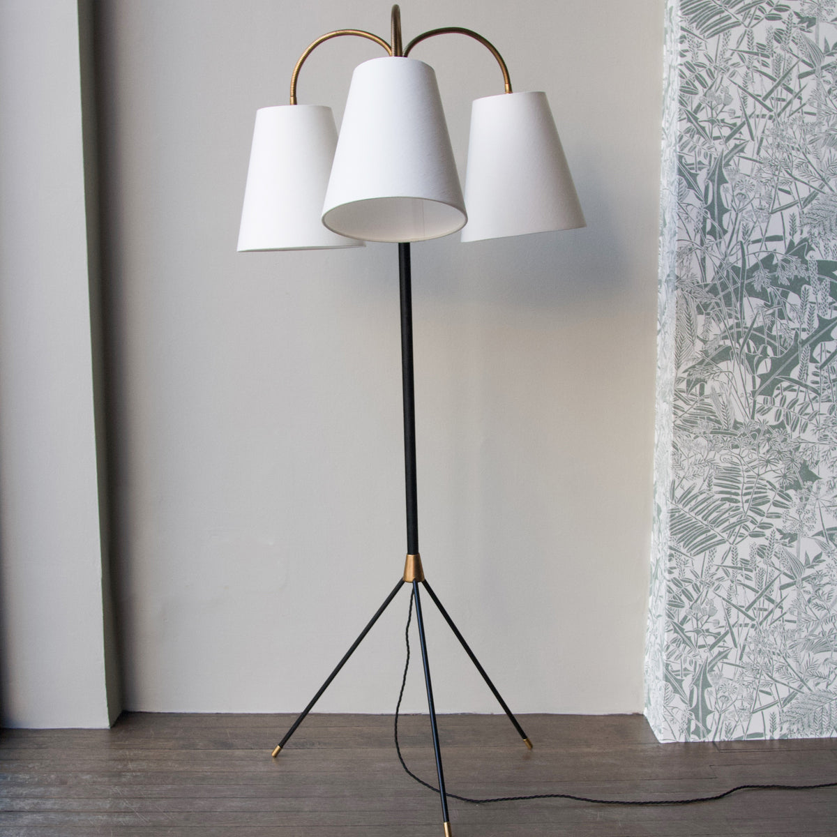 Three Headed Floor Lamp with 'Atomic' Style Base / Danish 1950s