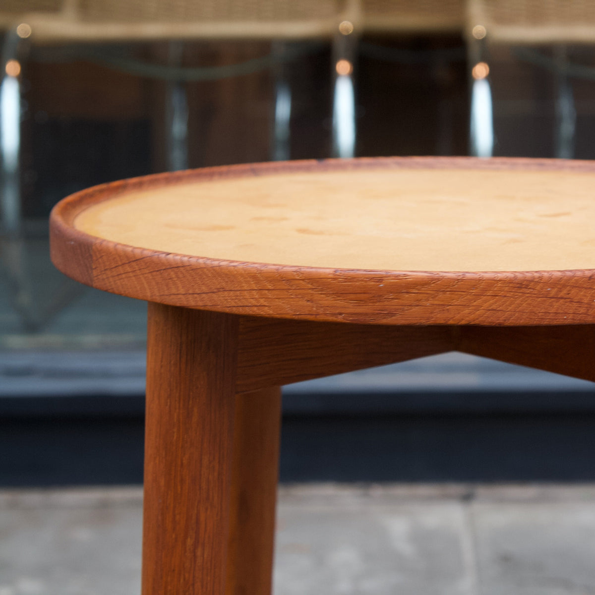 Oiled Oak & Linoleum Side Table/ Danish, 1950s