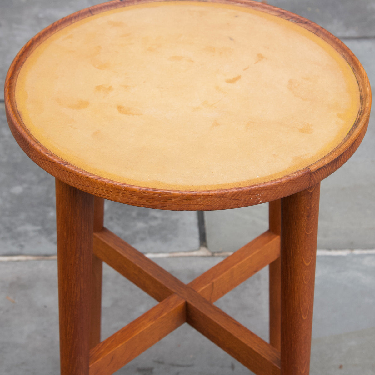 Oiled Oak & Linoleum Side Table/ Danish, 1950s