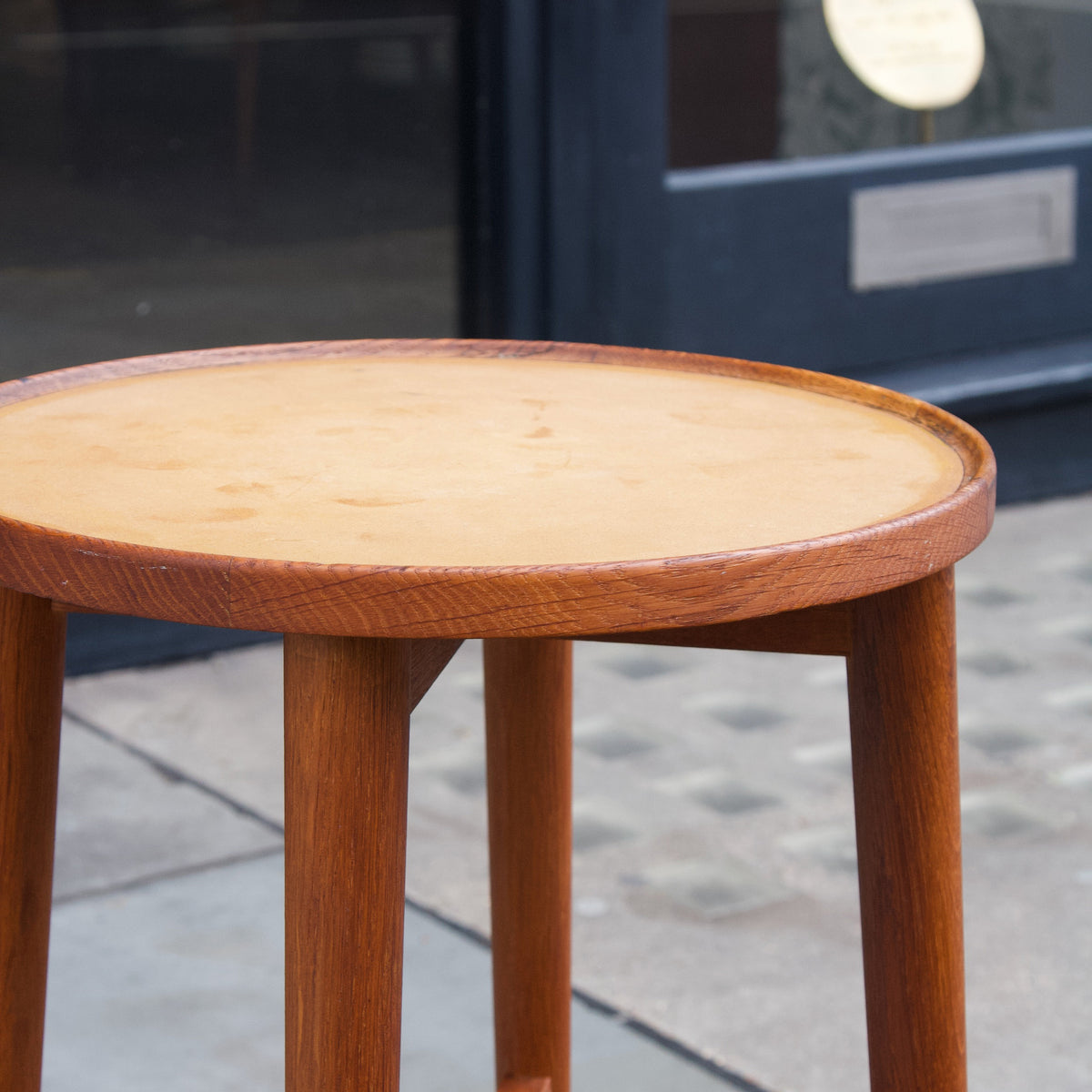 Oiled Oak & Linoleum Side Table/ Danish, 1950s