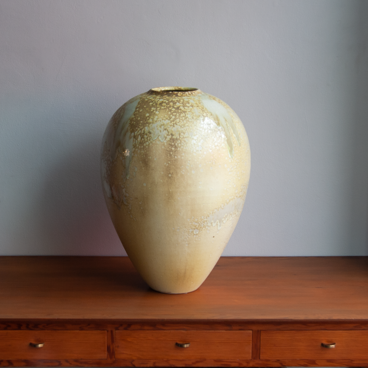 Large Broad-Shouldered Baluster Vase / White & Yellow Glaze