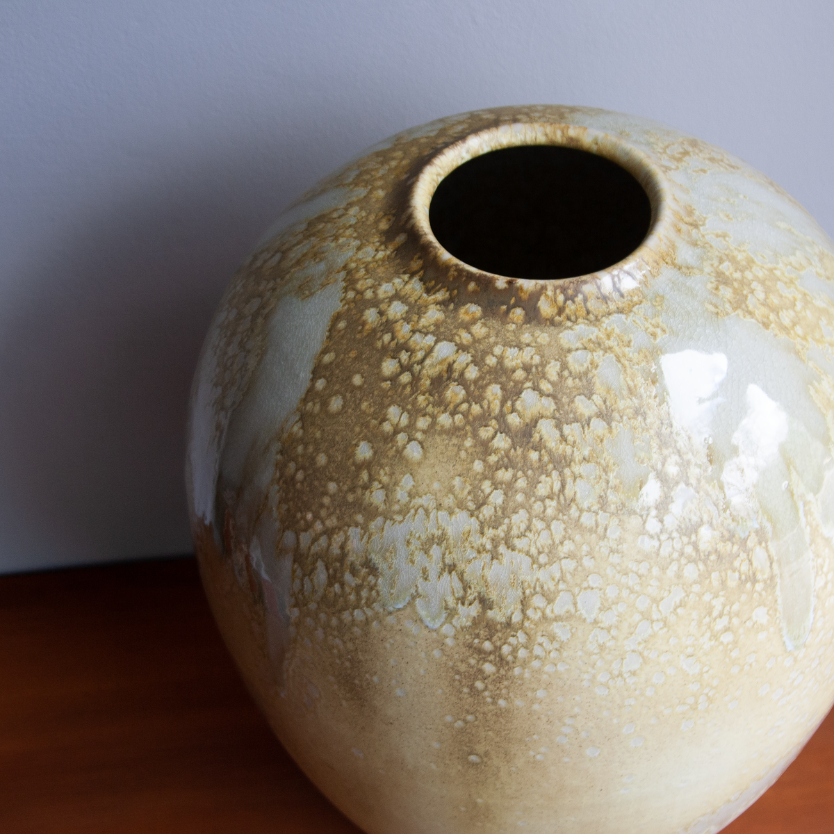Large Broad-Shouldered Baluster Vase / White & Yellow Glaze