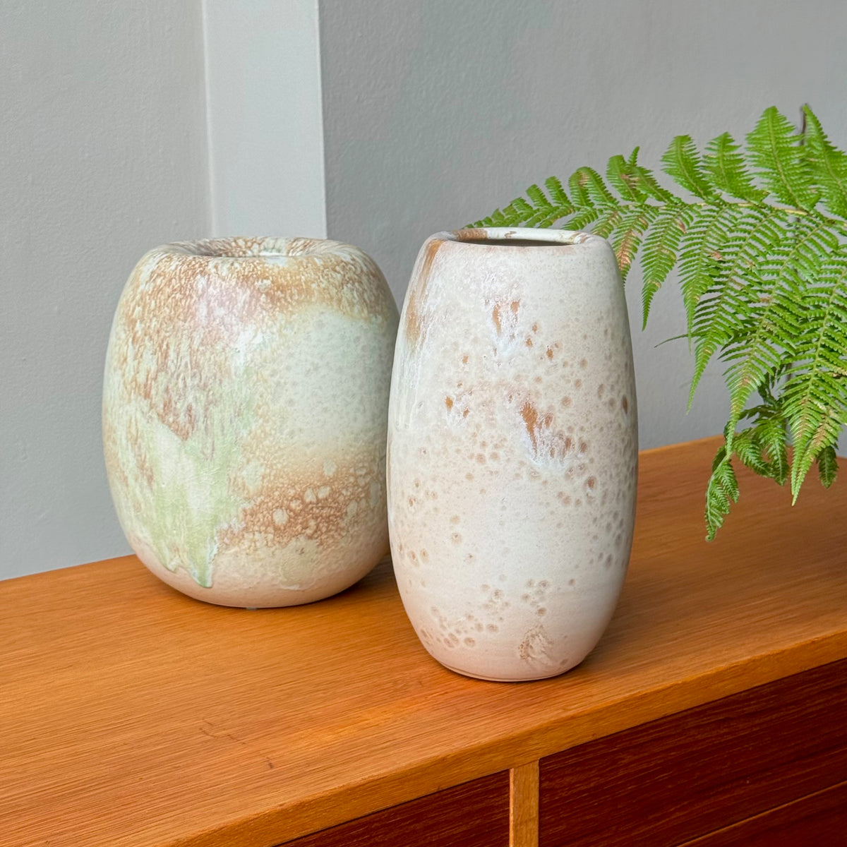 Small Ovoid Vase/ Mint & Beige
