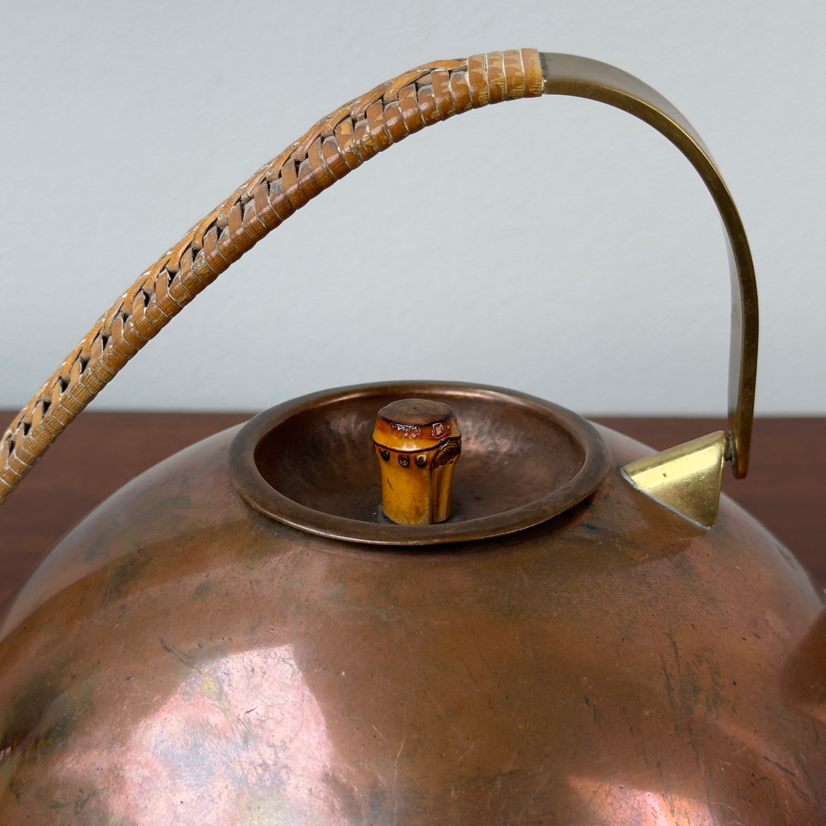 Copper, Brass & Wicker/ Teapot /Carl Auböck II, 1950s
