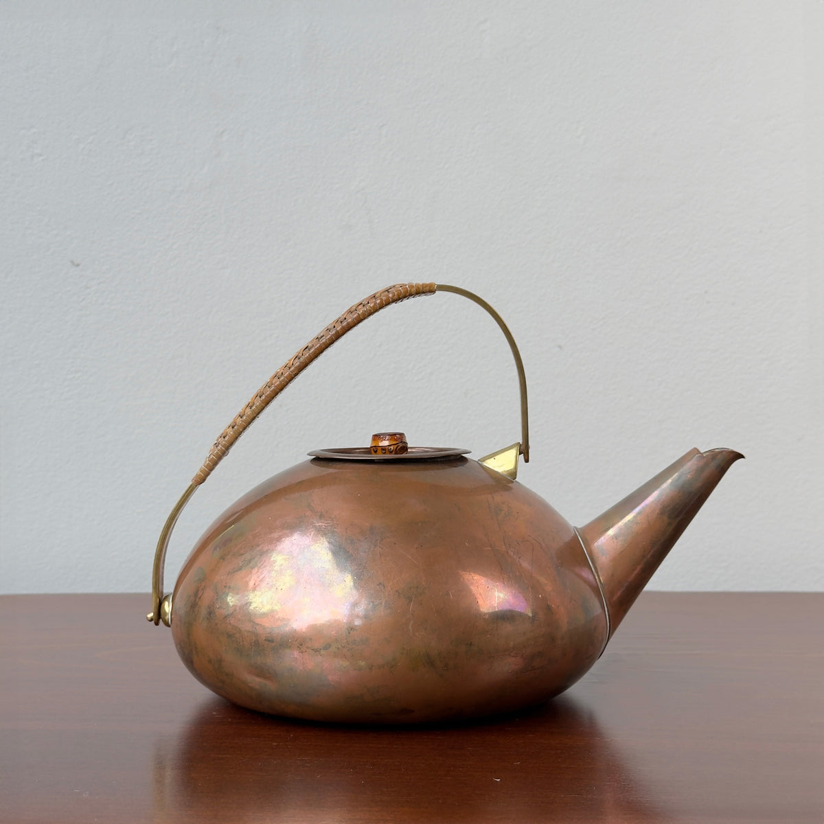 Copper, Brass & Wicker/ Teapot /Carl Auböck II, 1950s