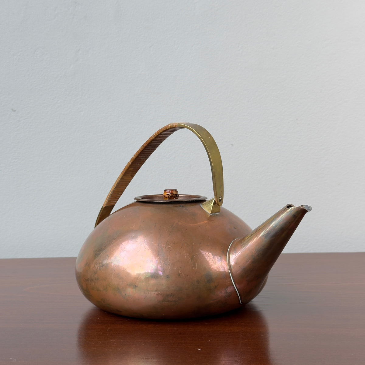 Copper, Brass & Wicker/ Teapot /Carl Auböck II, 1950s