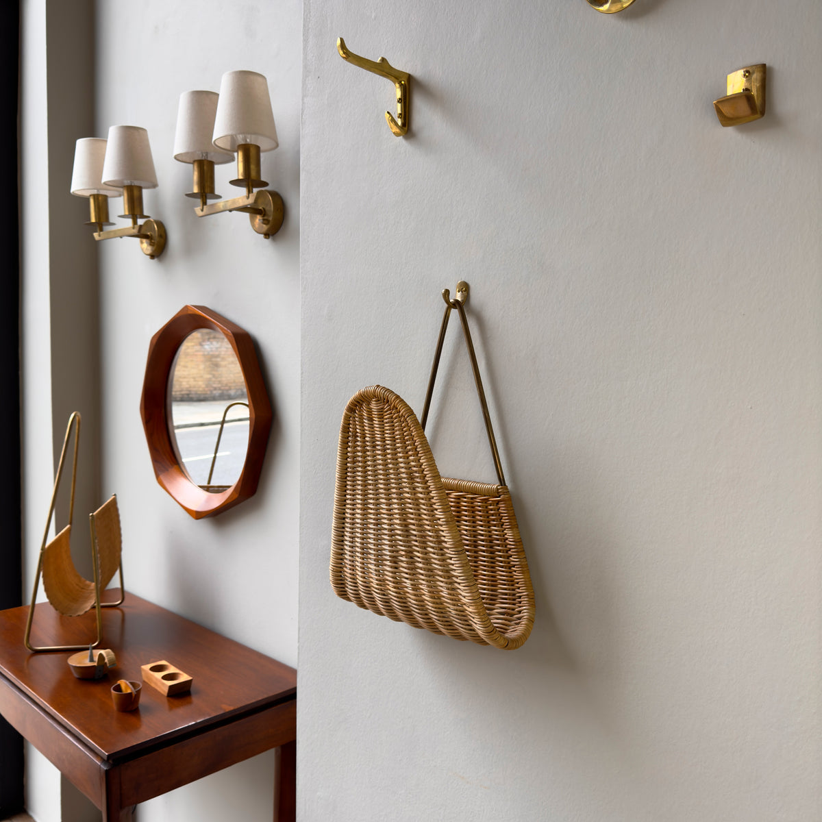 Wall-Mounted Wicker/ Magazine Rack/ Carl Auböck II, 1950s