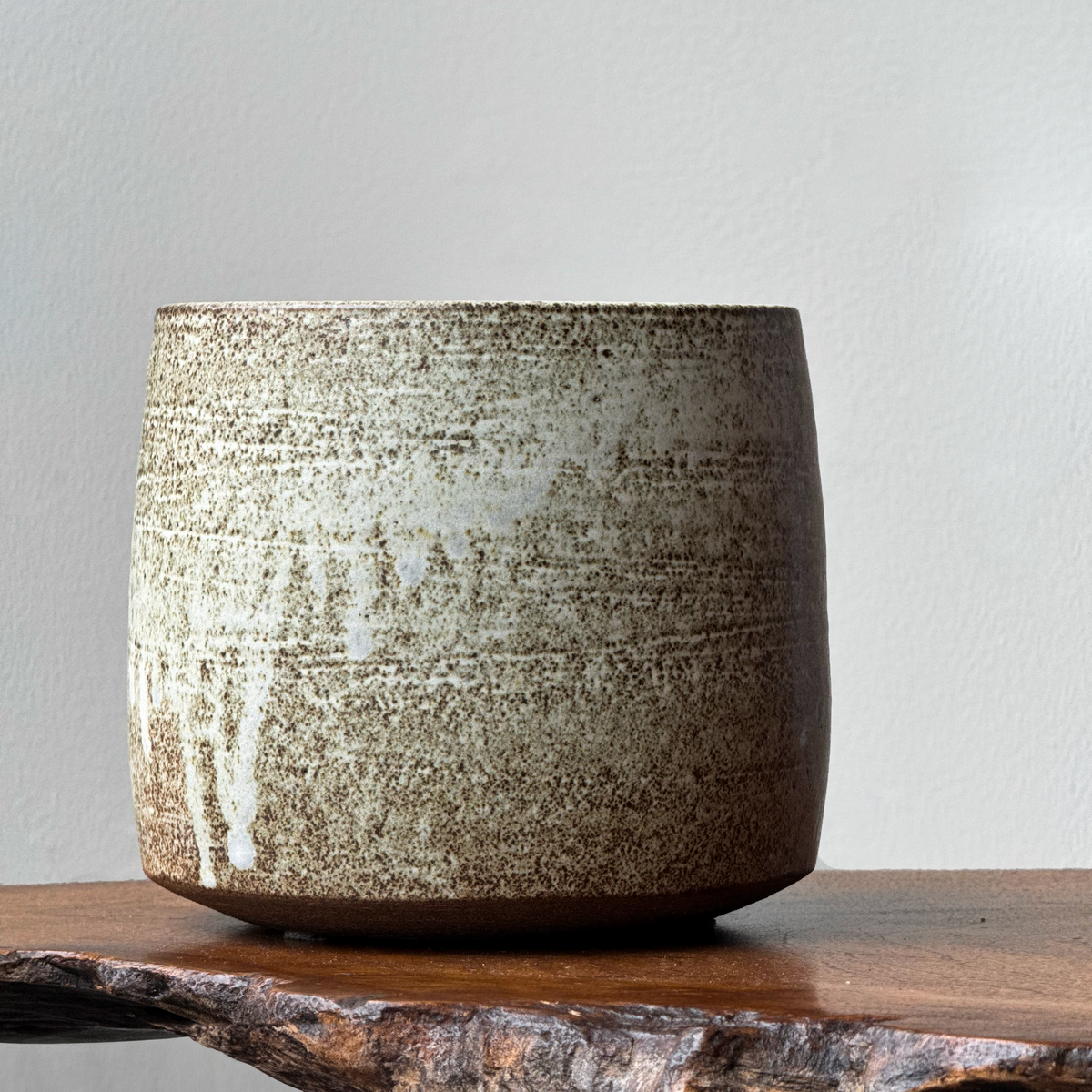 Small Tapered Planter/ White & Brown
