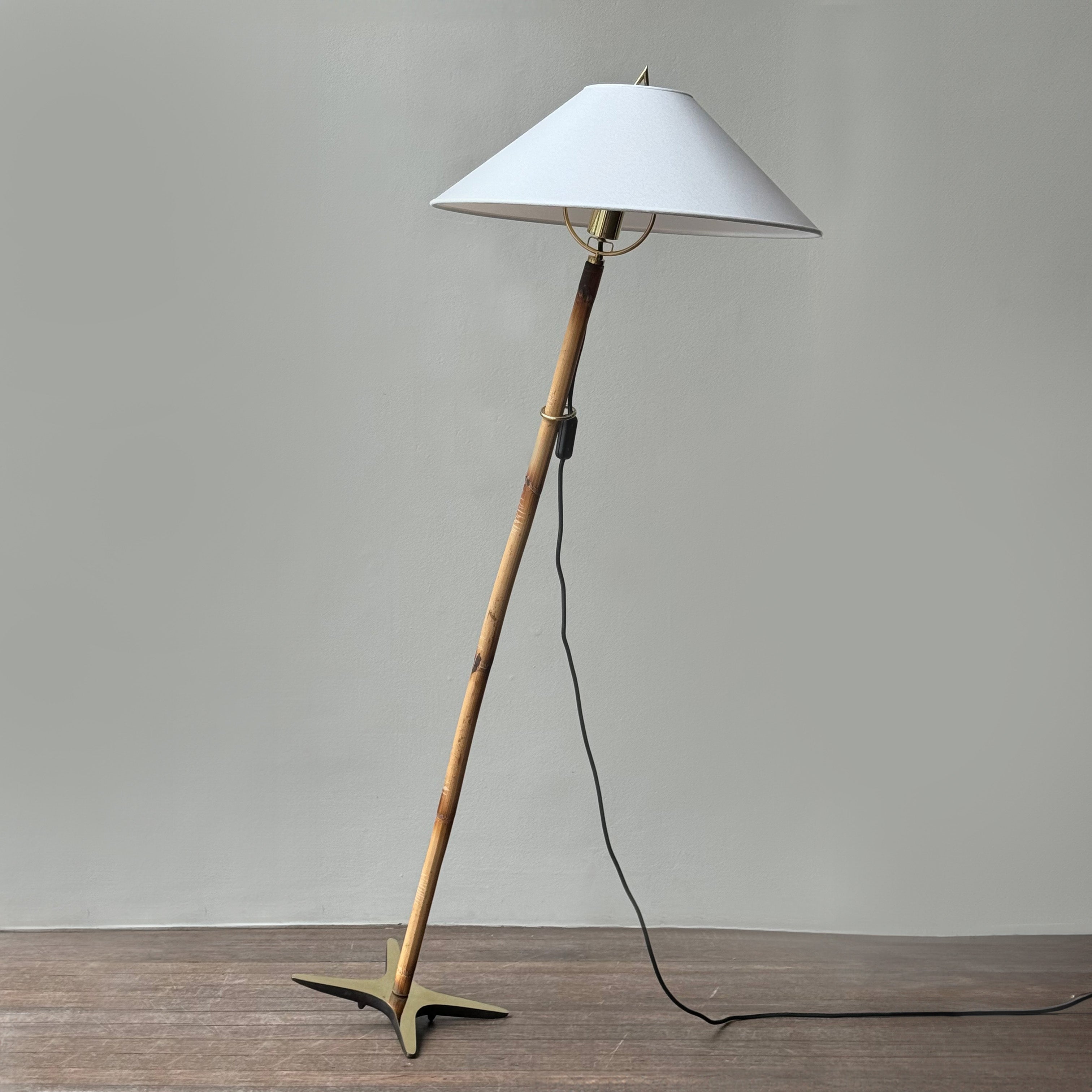 Brass Based Rattan Modernist Floor Light 