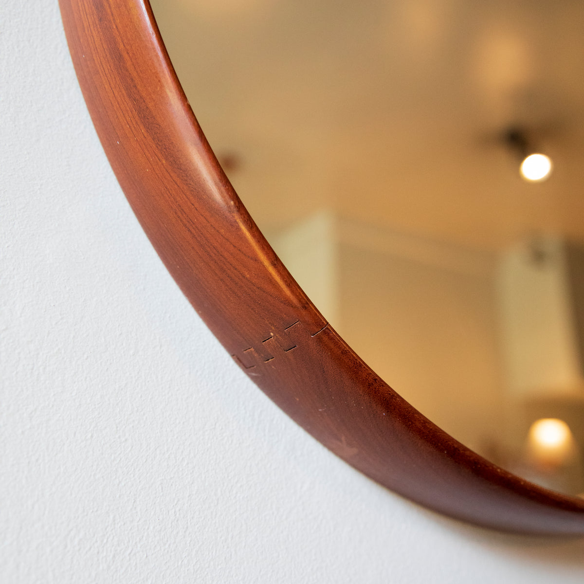 Round Teak Wall Mirror / Denmark, 1950s