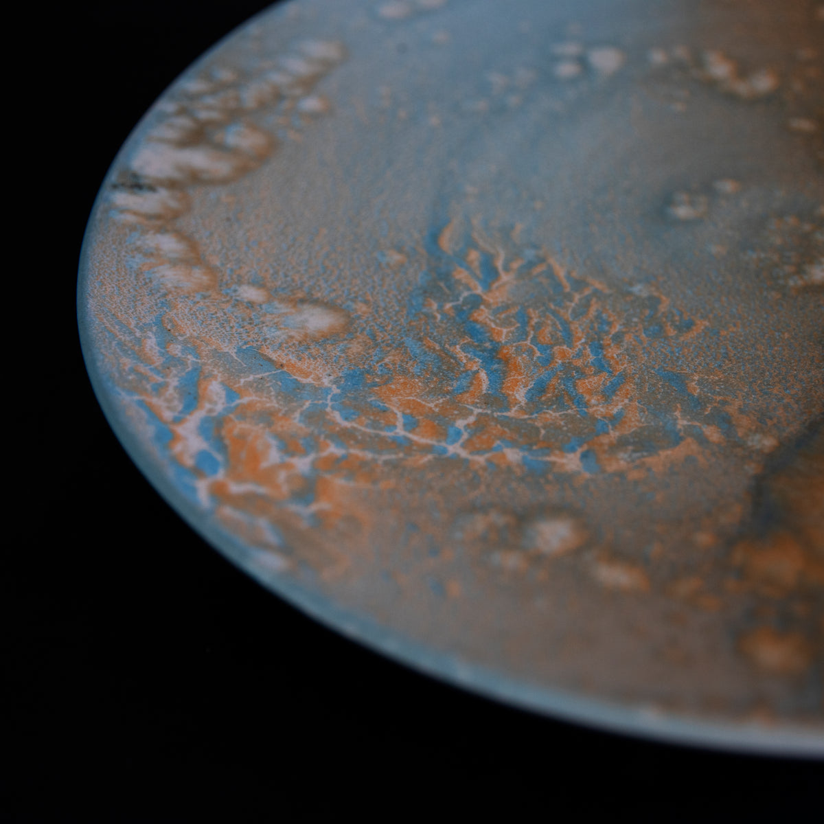 Large Art Plate / Blue, Orange & White Glaze