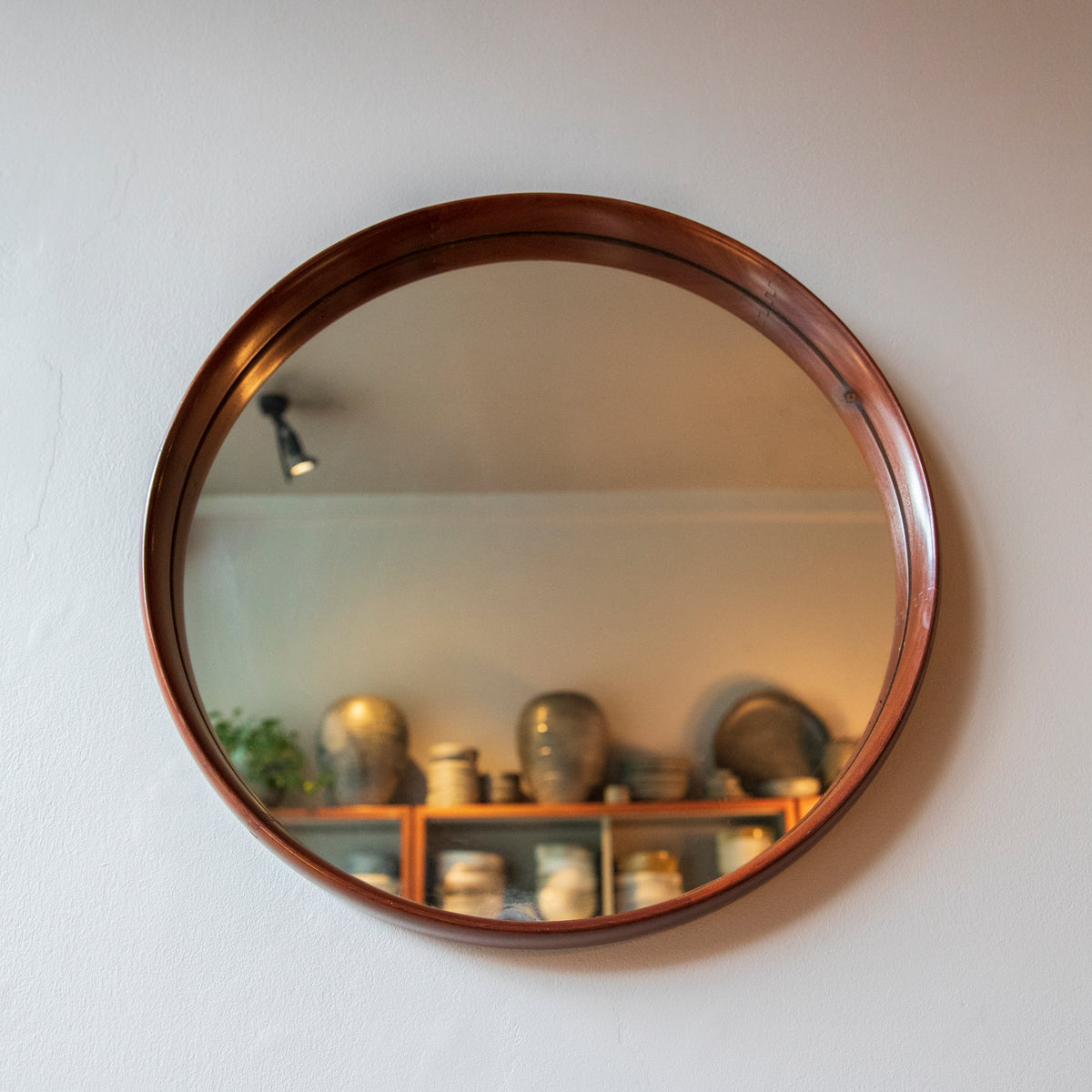 Round Teak Wall Mirror / Denmark, 1950s