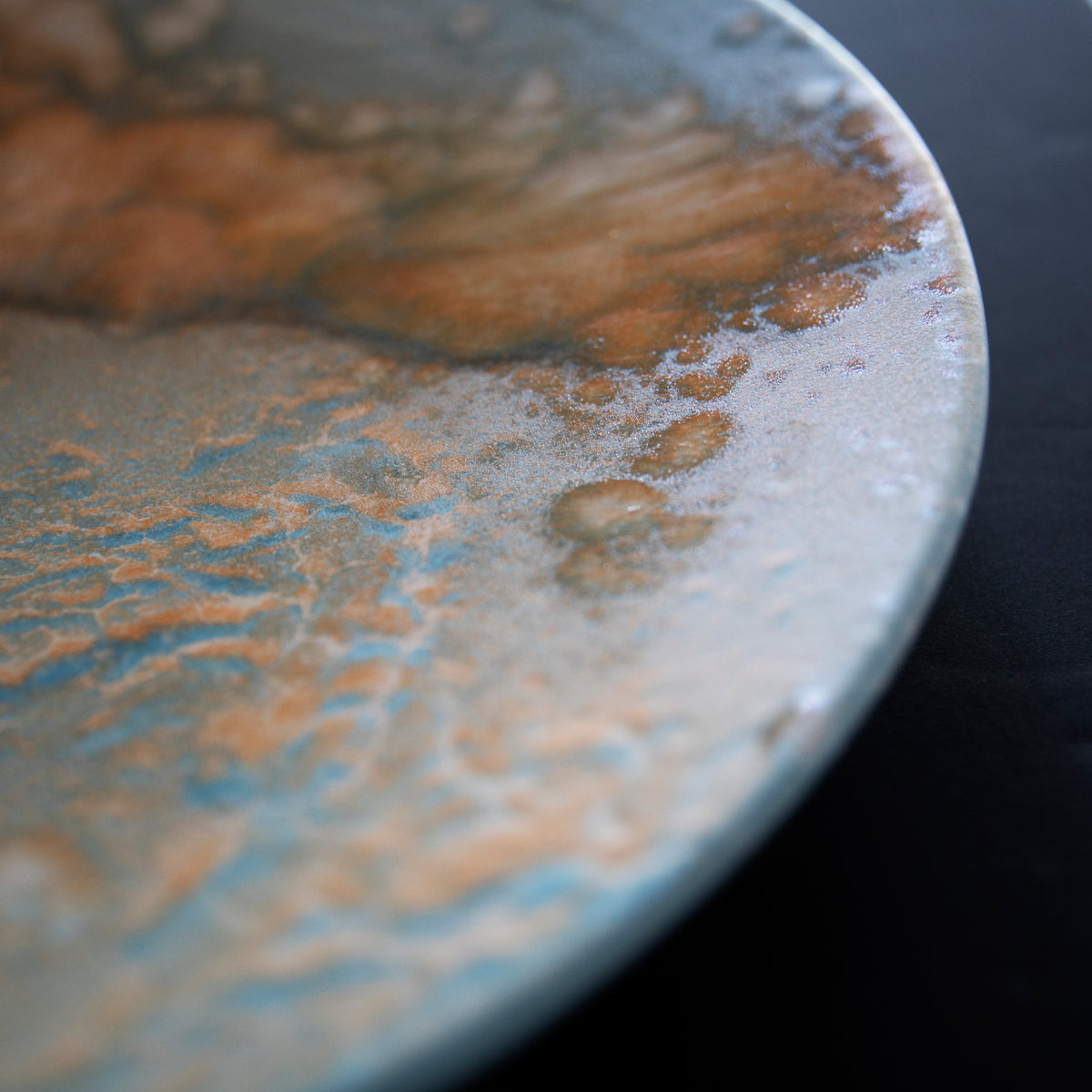 Large Art Plate / Blue, Orange & White Glaze