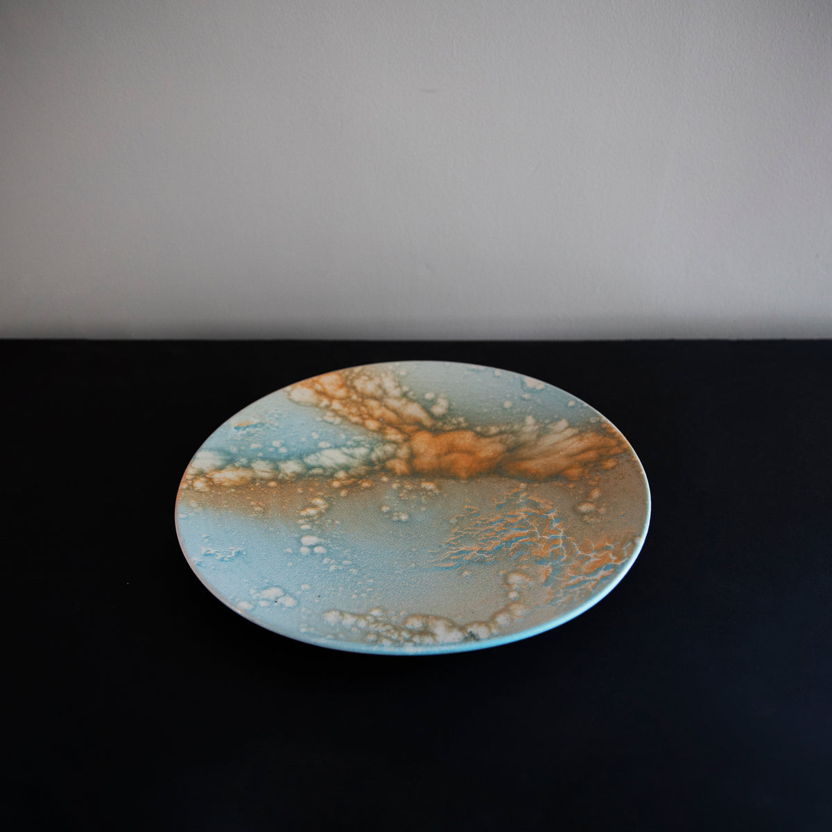 Large Art Plate / Blue, Orange & White Glaze