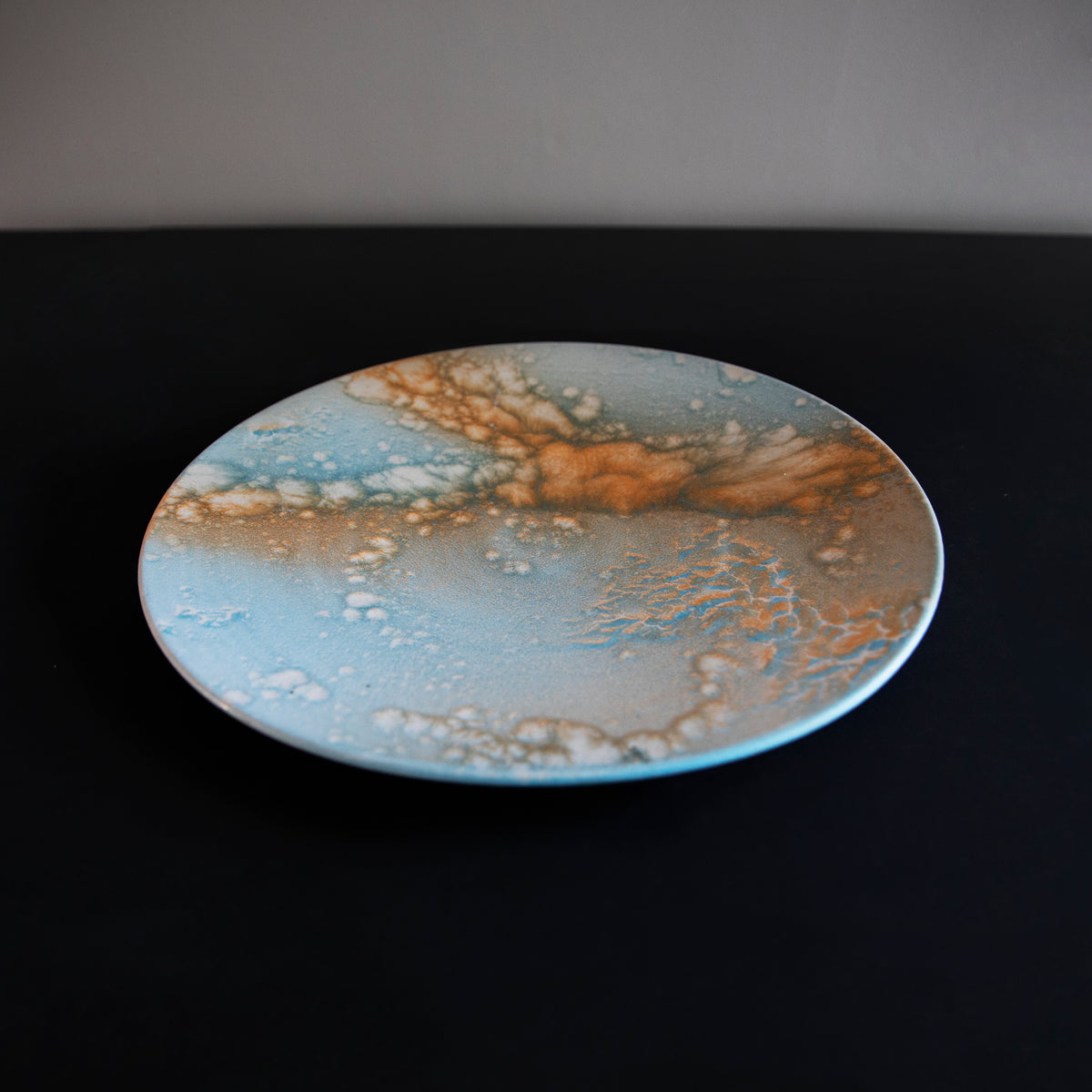 Large Art Plate / Blue, Orange & White Glaze