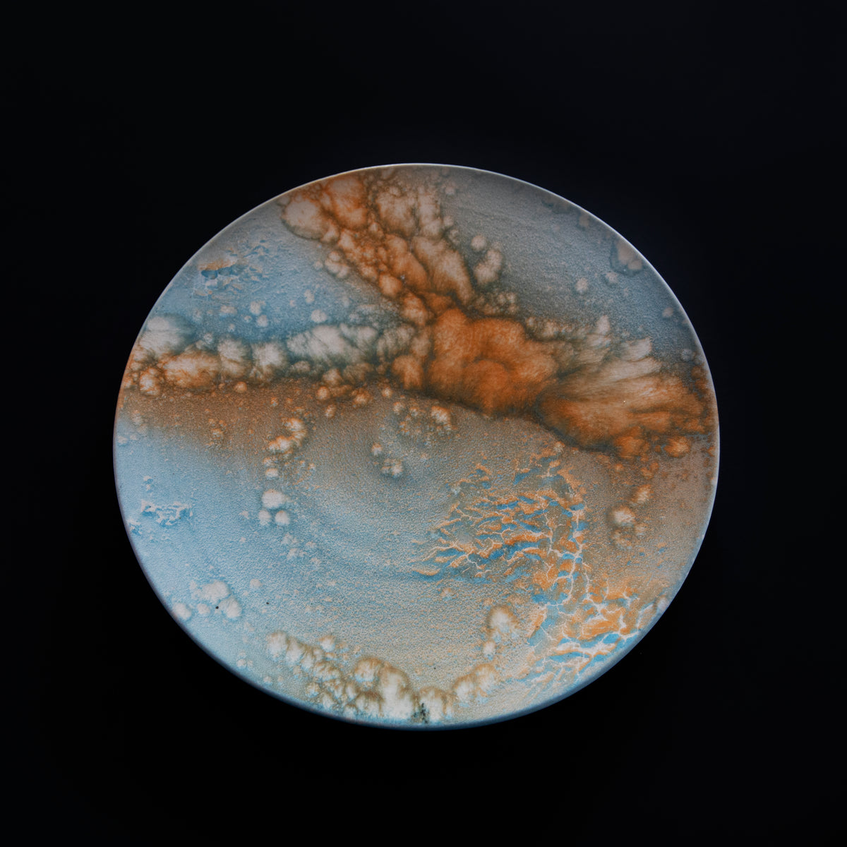 Large Art Plate / Blue, Orange & White Glaze