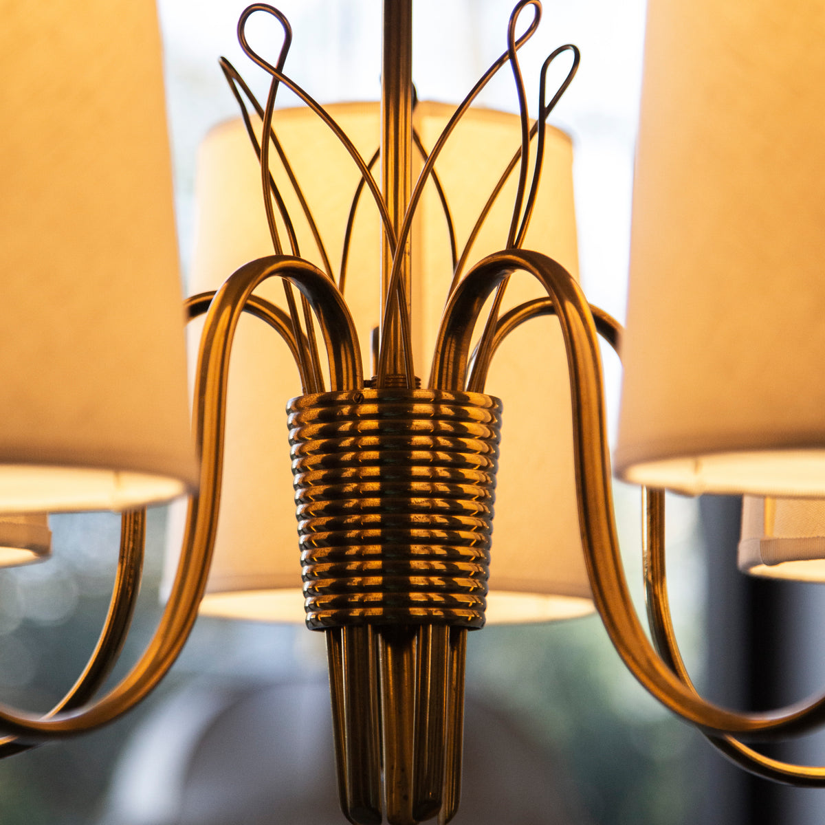 Model 9031 Five-Arm Chandelier / Paavo Tynell, Finland, 1940s