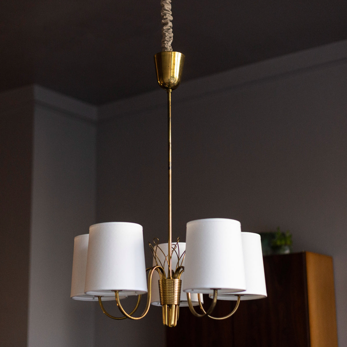 Model 9031 Five-Arm Chandelier / Paavo Tynell, Finland, 1940s