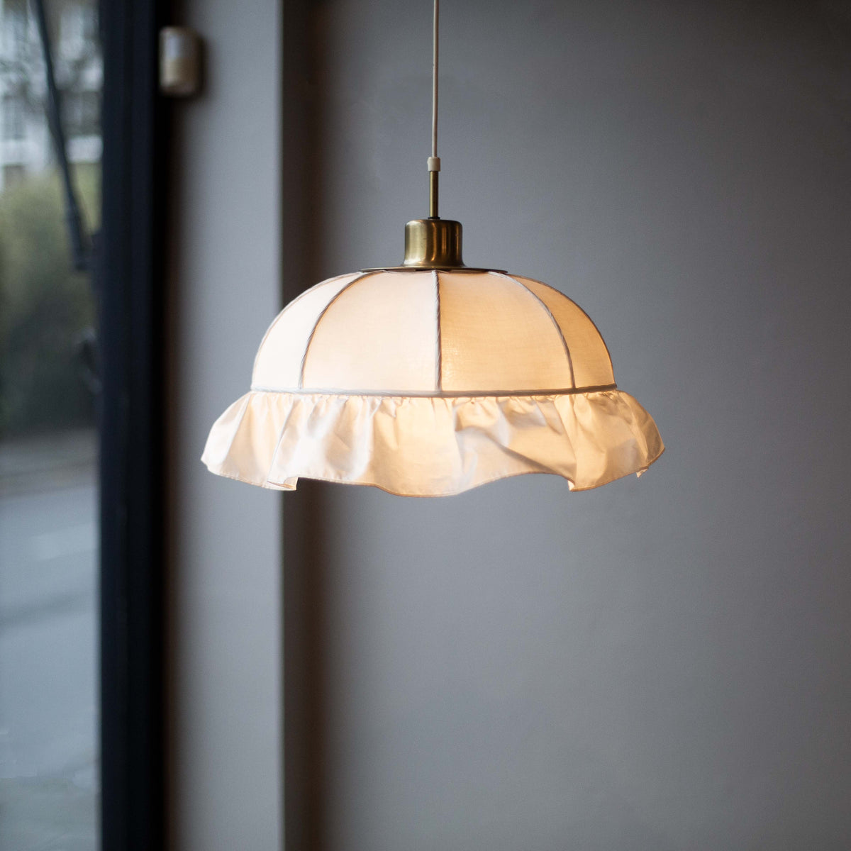 Rare Brass & Textile Pendant Light / Josef Frank, 1950s