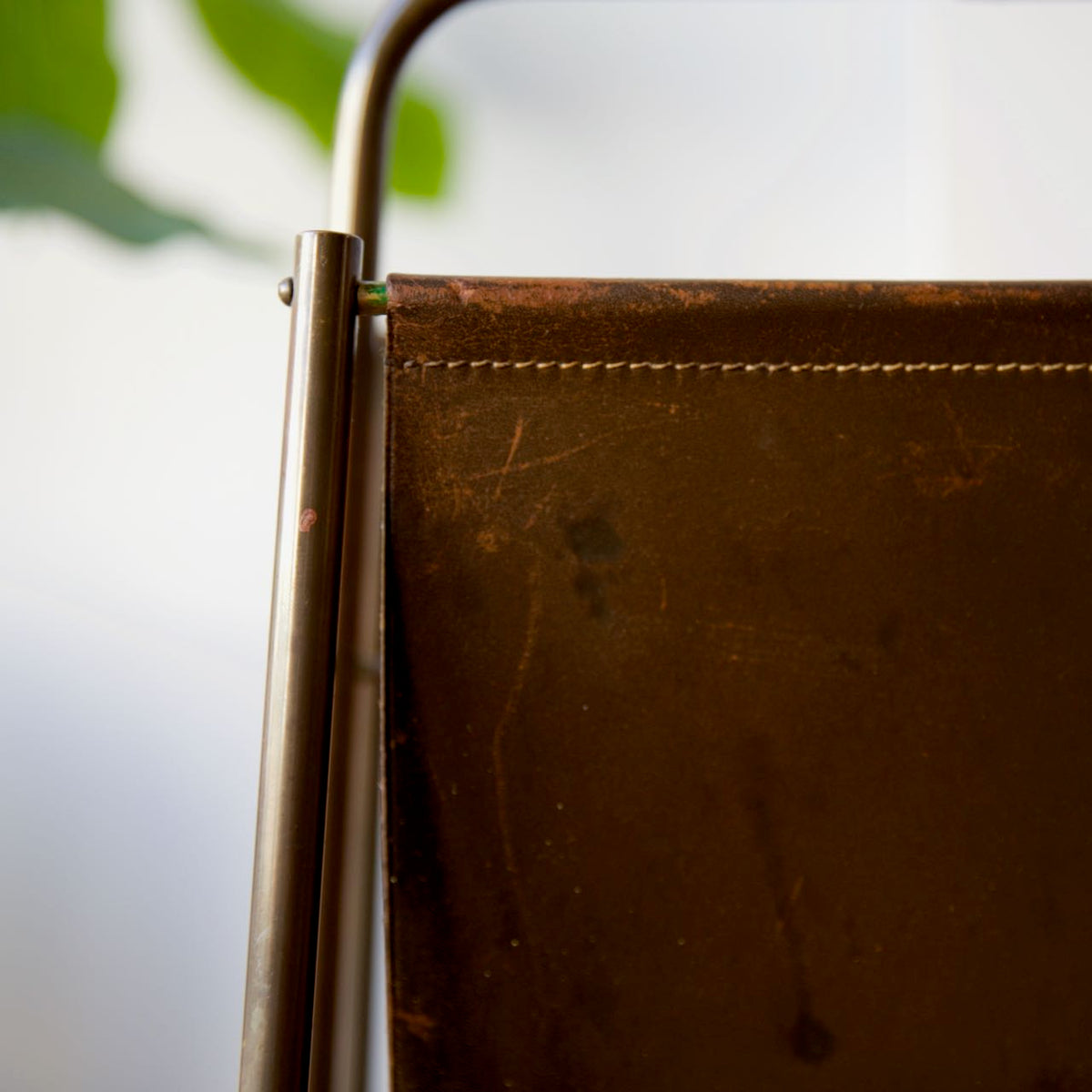 Early Brass & Leather Magazine Rack / Carl Auböck II