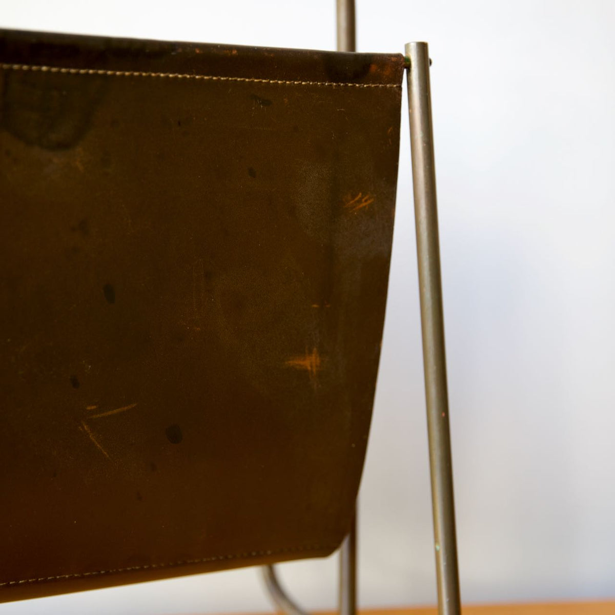 Early Brass & Leather Magazine Rack / Carl Auböck II