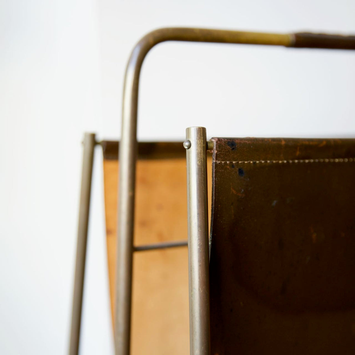 Early Brass & Leather Magazine Rack / Carl Auböck II
