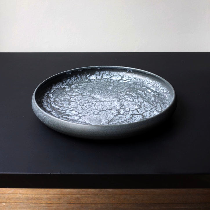 Massive Shallow Bowl / Black & White Glaze