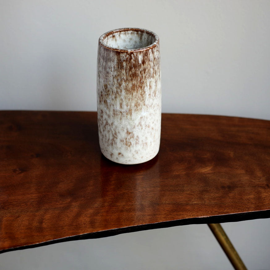 Tall Brush Pot Vase <br> White & Mauve Glaze