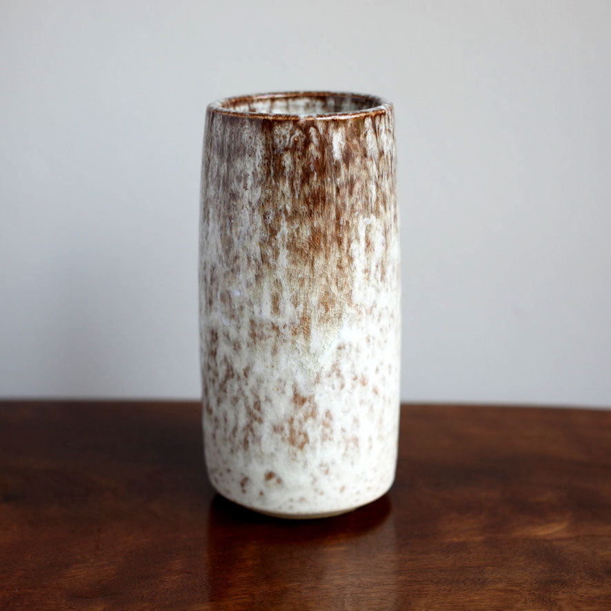 Tall Brush Pot Vase <br> White & Mauve Glaze