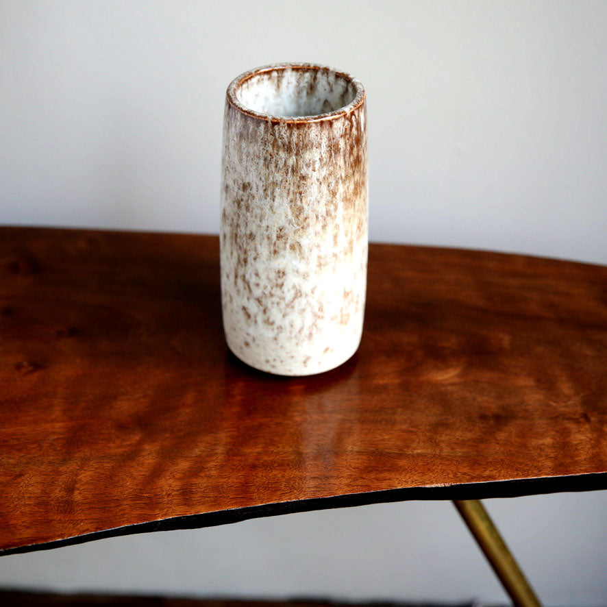 Tall Brush Pot Vase <br> White & Mauve Glaze