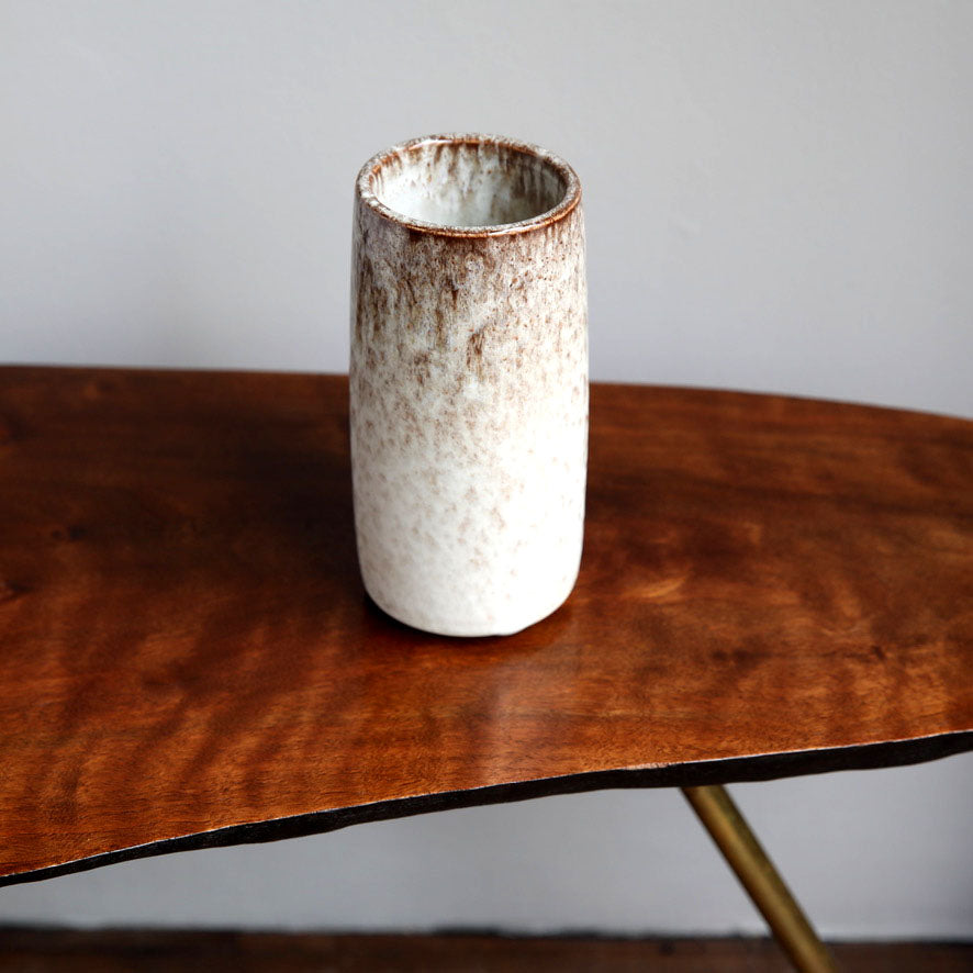 Tall Brush Pot Vase <br> White & Mauve Glaze